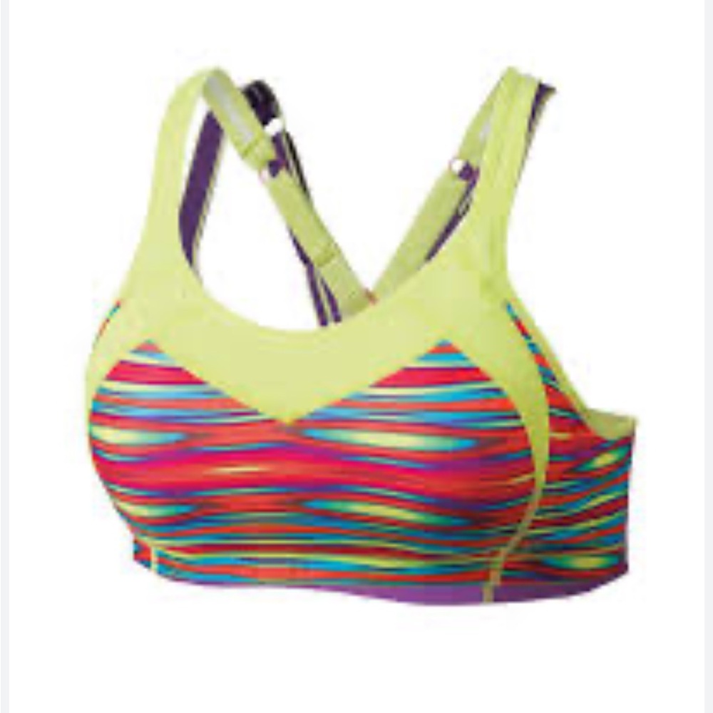 Moving comfort‎ sport bra striped rainbow size L36 AB NWT